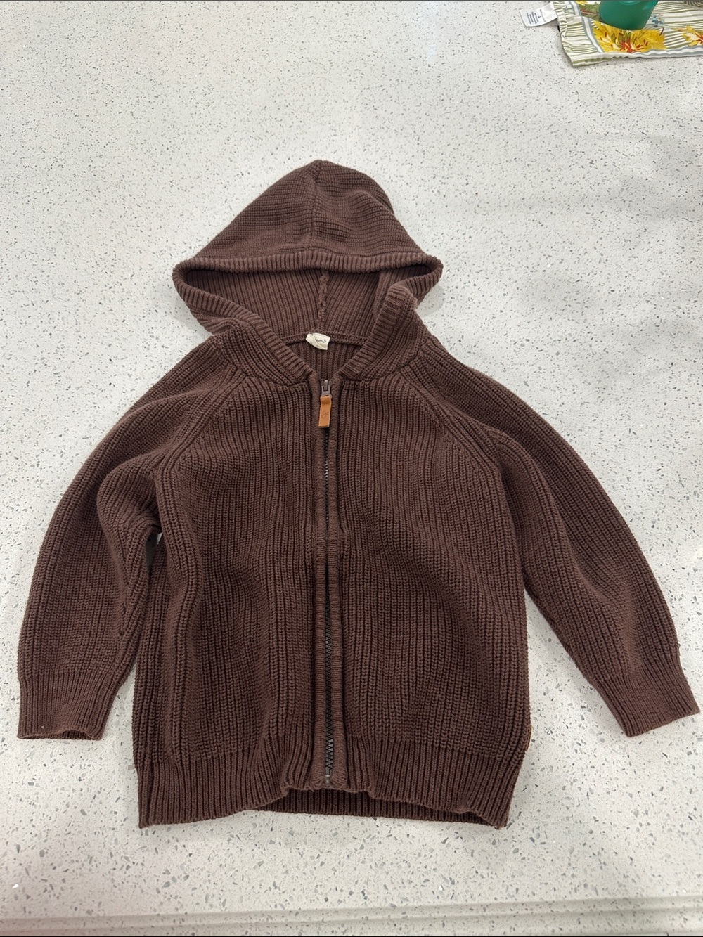 Kid’s Goumi Brown Hooded Zip-Front Knit Sweater
